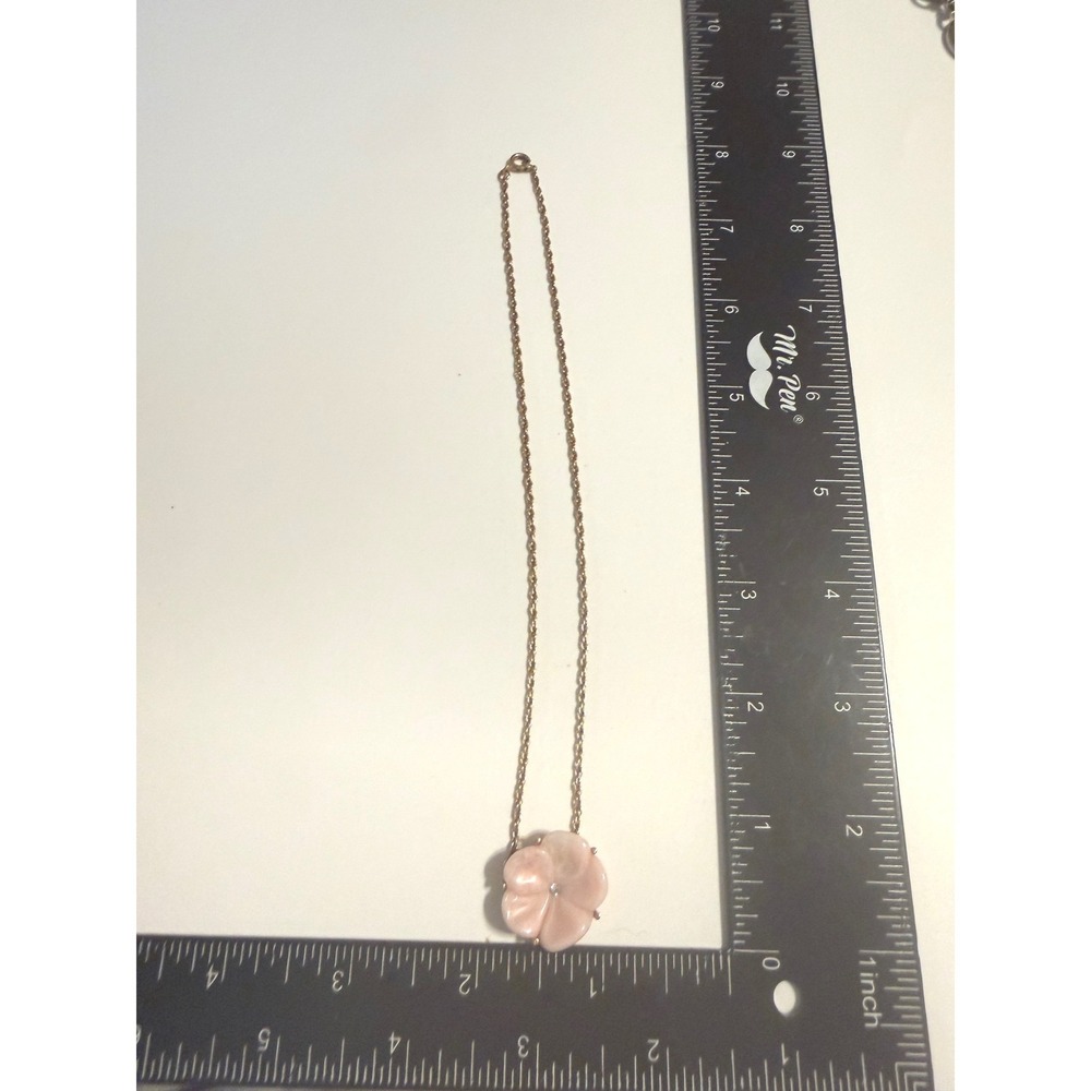 Vintage Avon Pink Carved Flower Necklace Gold Tone Rhinestone Center Floral 15in